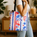 Personalized Patriotic Wildflower Tote Bag Red White Blue Floral