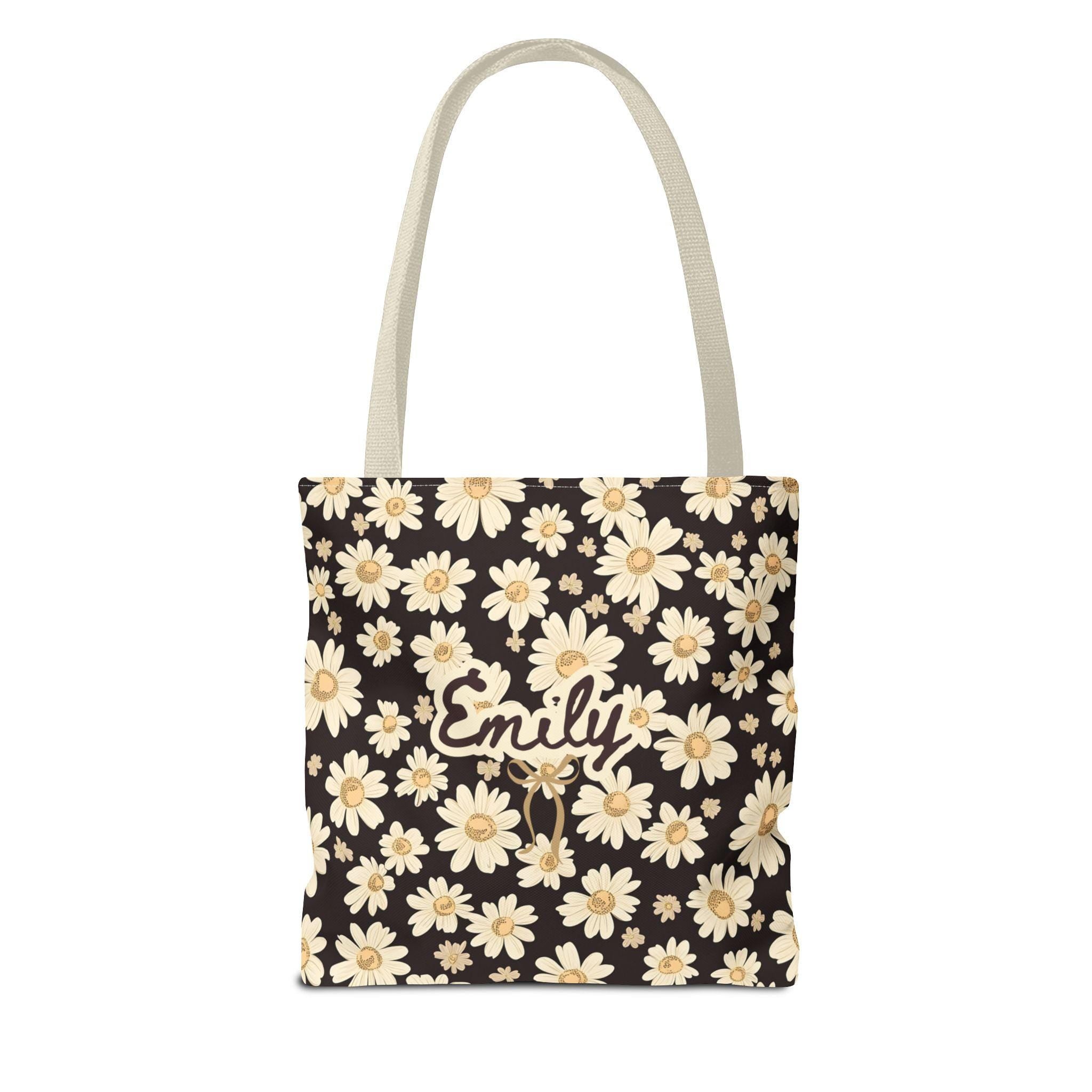 Personalized Wildflower Daisy Tote Bag, Custom Name Boho Floral Everyday Bag