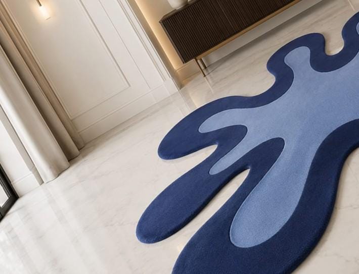 RugverseCreations Hand-Tufted Wool Area Rug Irregular Shape Blue