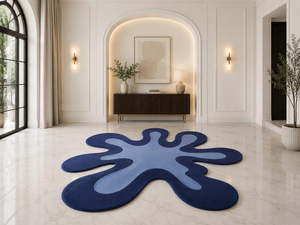 RugverseCreations Hand-Tufted Wool Area Rug Irregular Shape Blue
