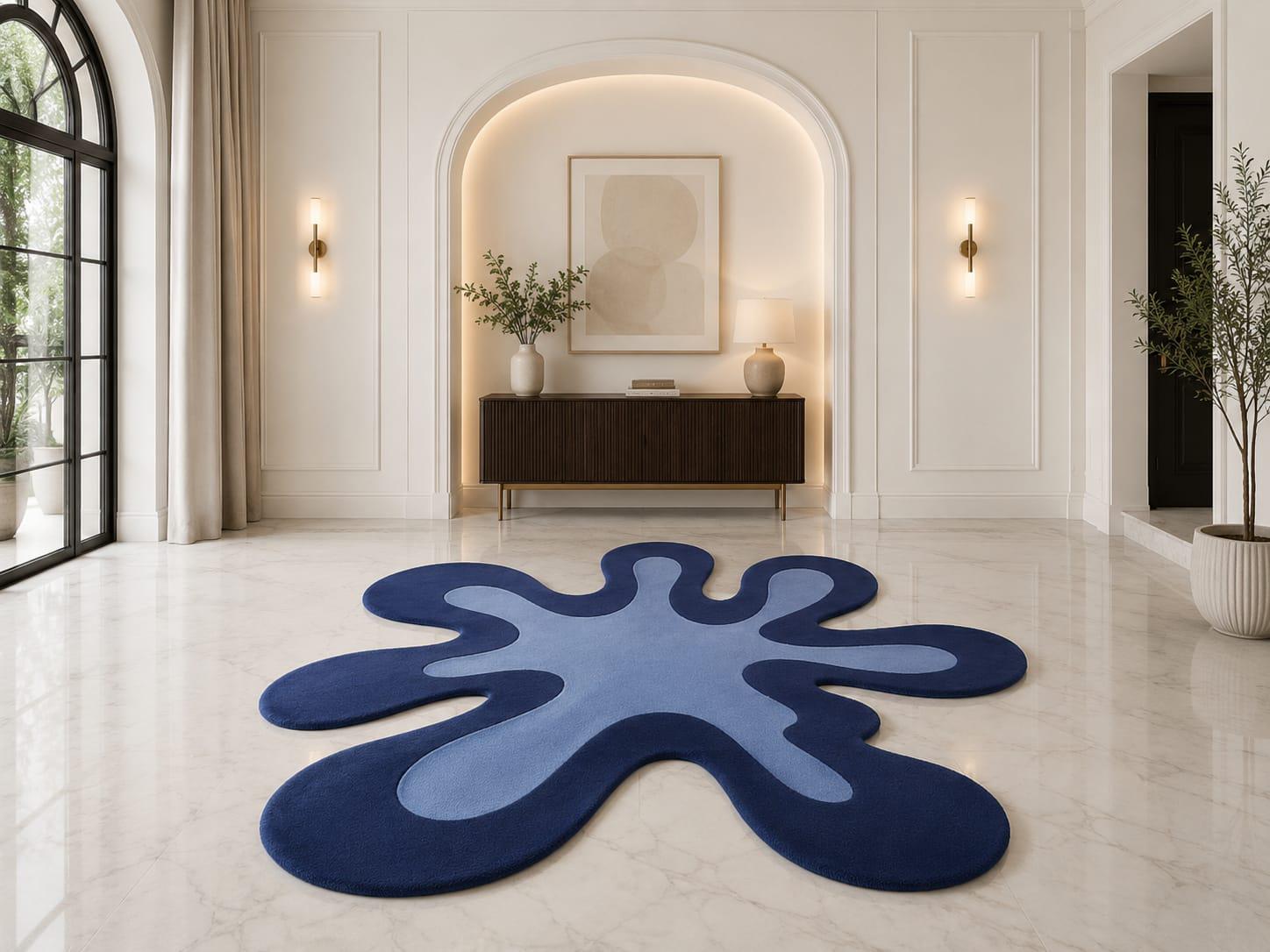 RugverseCreations Hand-Tufted Wool Area Rug Irregular Shape Blue