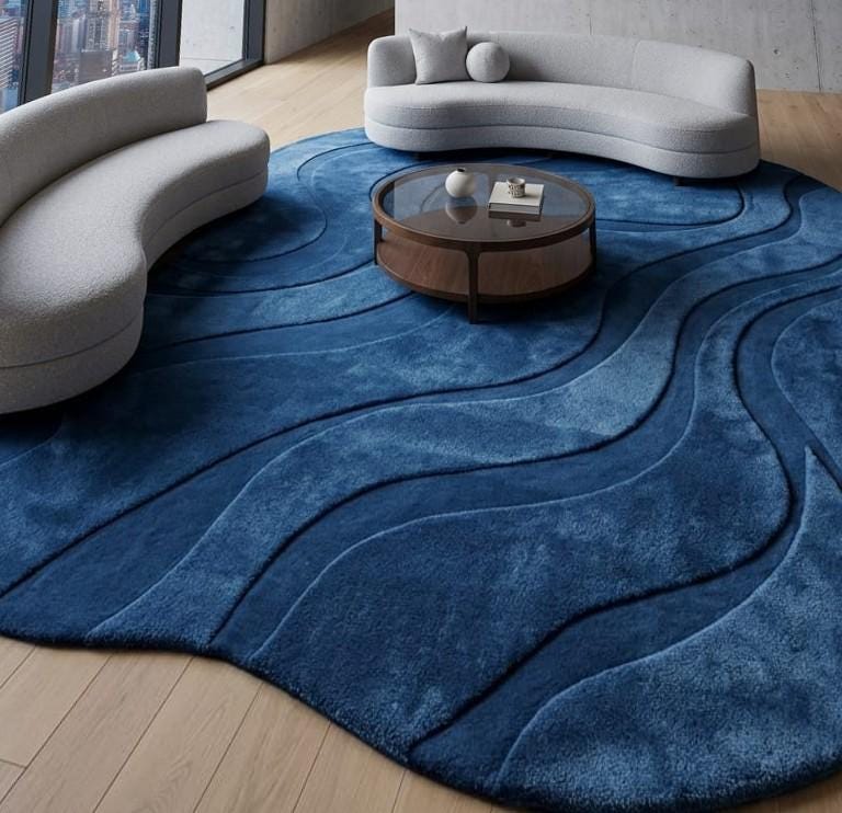 RugverseCreations Blue Wave Hand Tufted 3D Area Rug 8x10