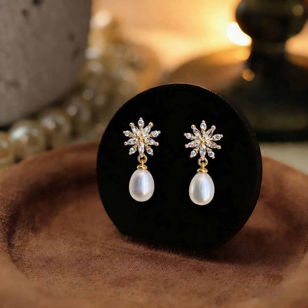 EcloraTreasures Freshwater Pearl and Crystal Drop Earrings Bridal