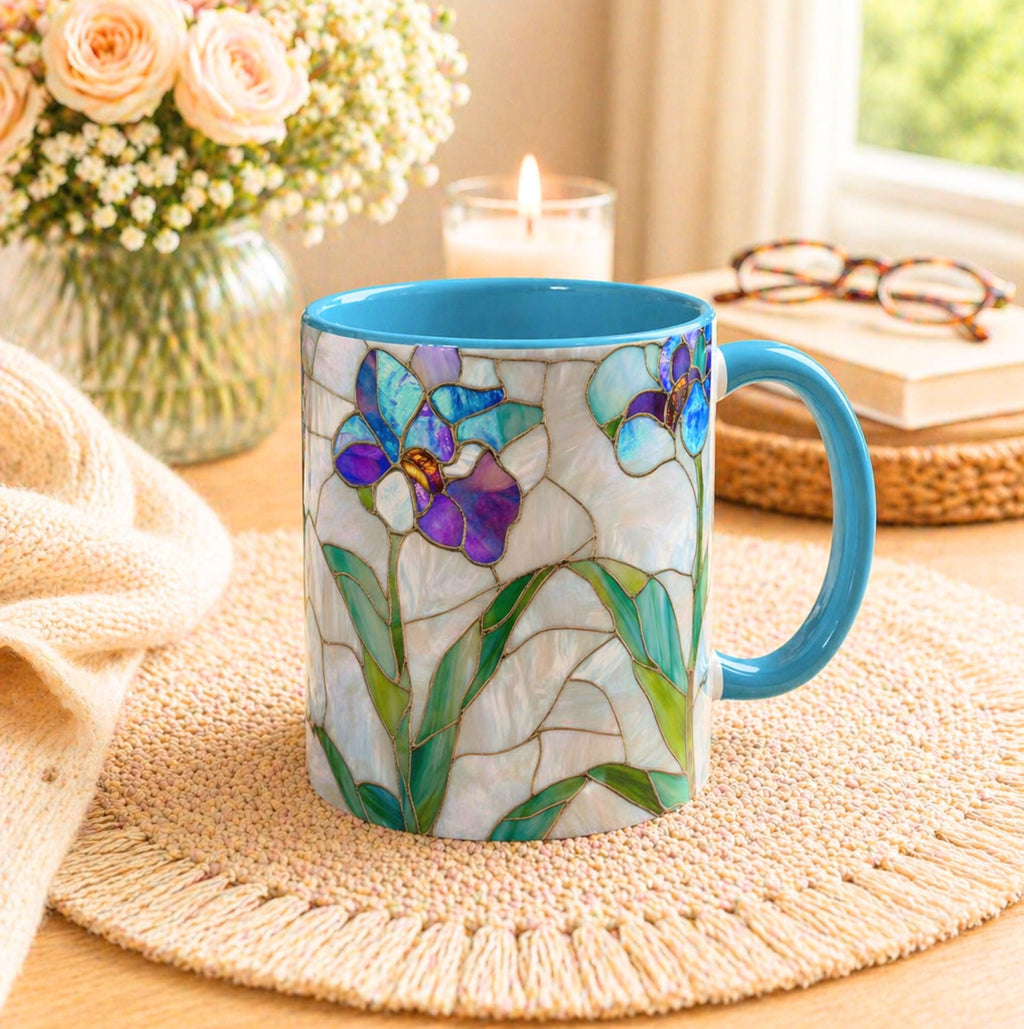 Orchid Stained Glass Style Mug Floral Coffee Cup Botanical Tea 11oz 15oz