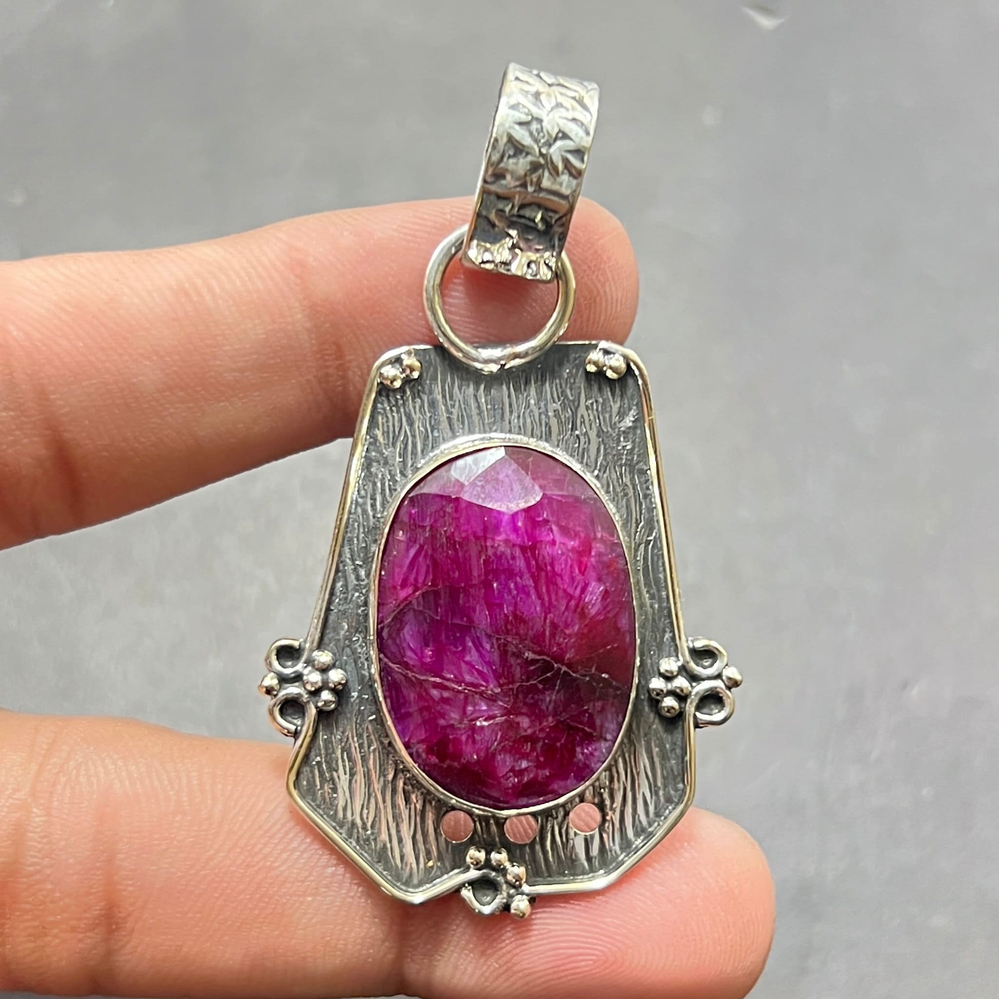 Handmade Ruby Pendant Necklace: 925 Sterling Silver Gemstone