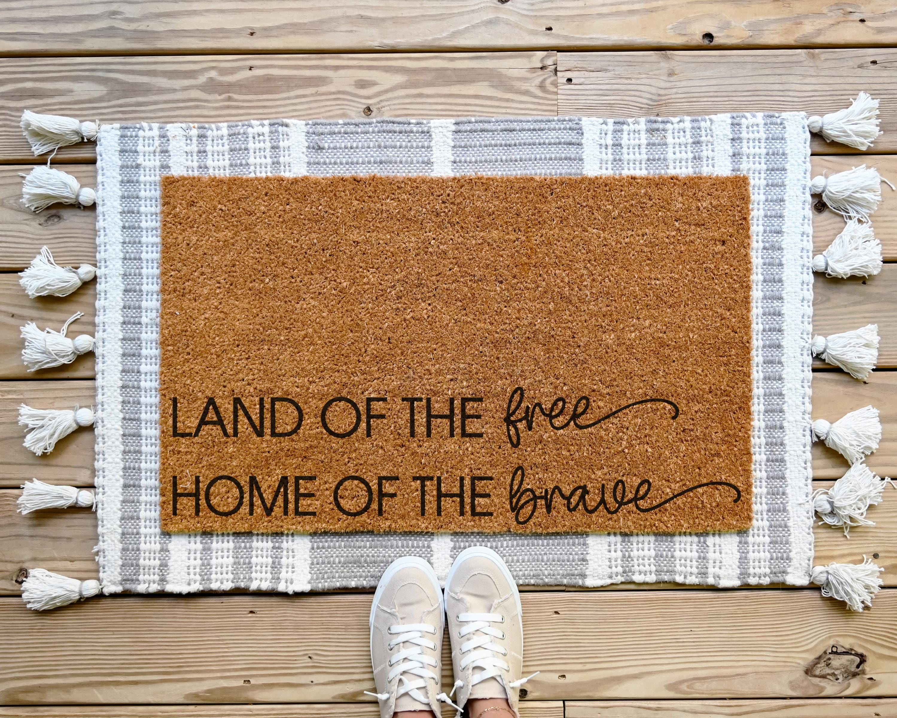 HamlinRowShop Land of the Free Home of the Brave Patriotic Coir Doormat
