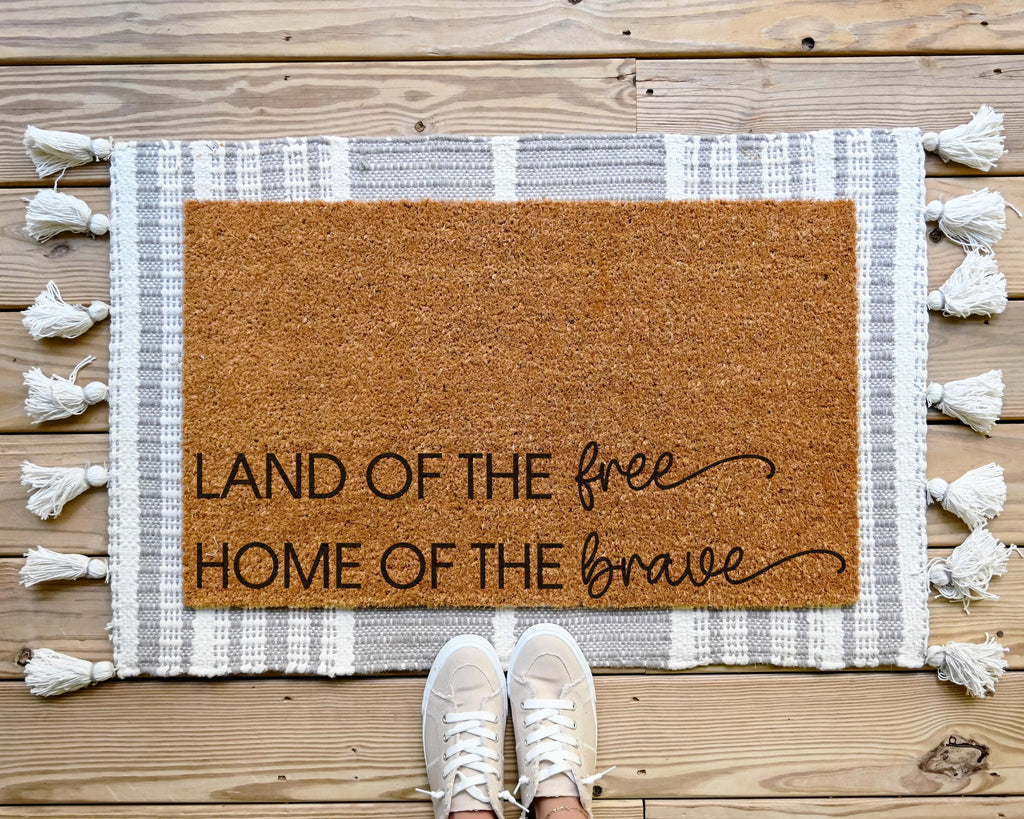 HamlinRowShop Land of the Free Home of the Brave Coir Doormat