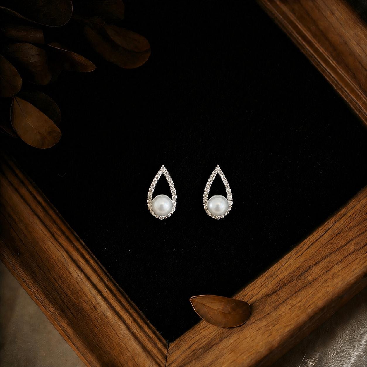 EcloraTreasures Dainty Freshwater Pearl Earrings with Diamond Sterling Silver
