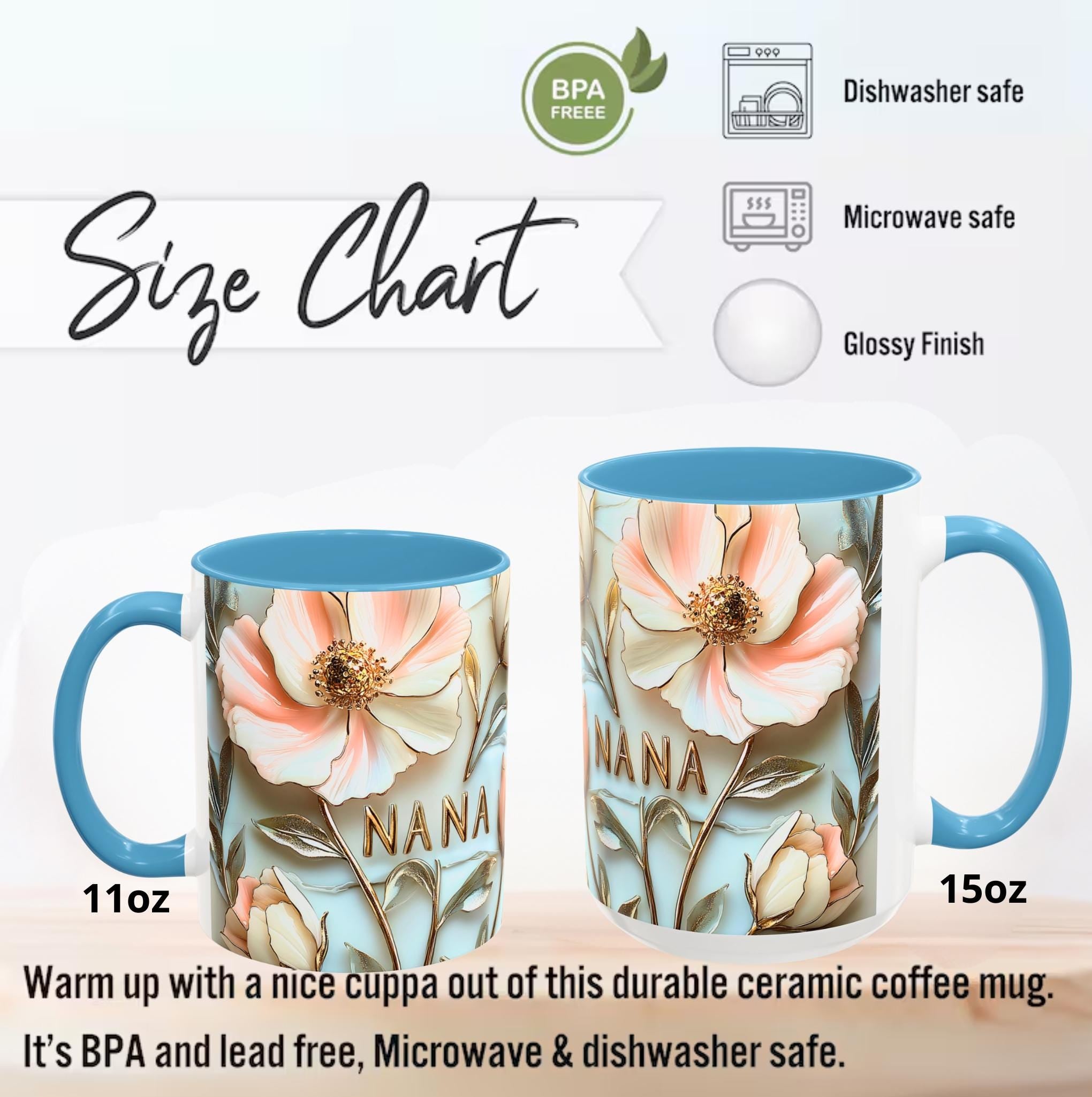 LELORESTORE Floral Stained Glass Style Nana Mug Ceramic Coffee Cup