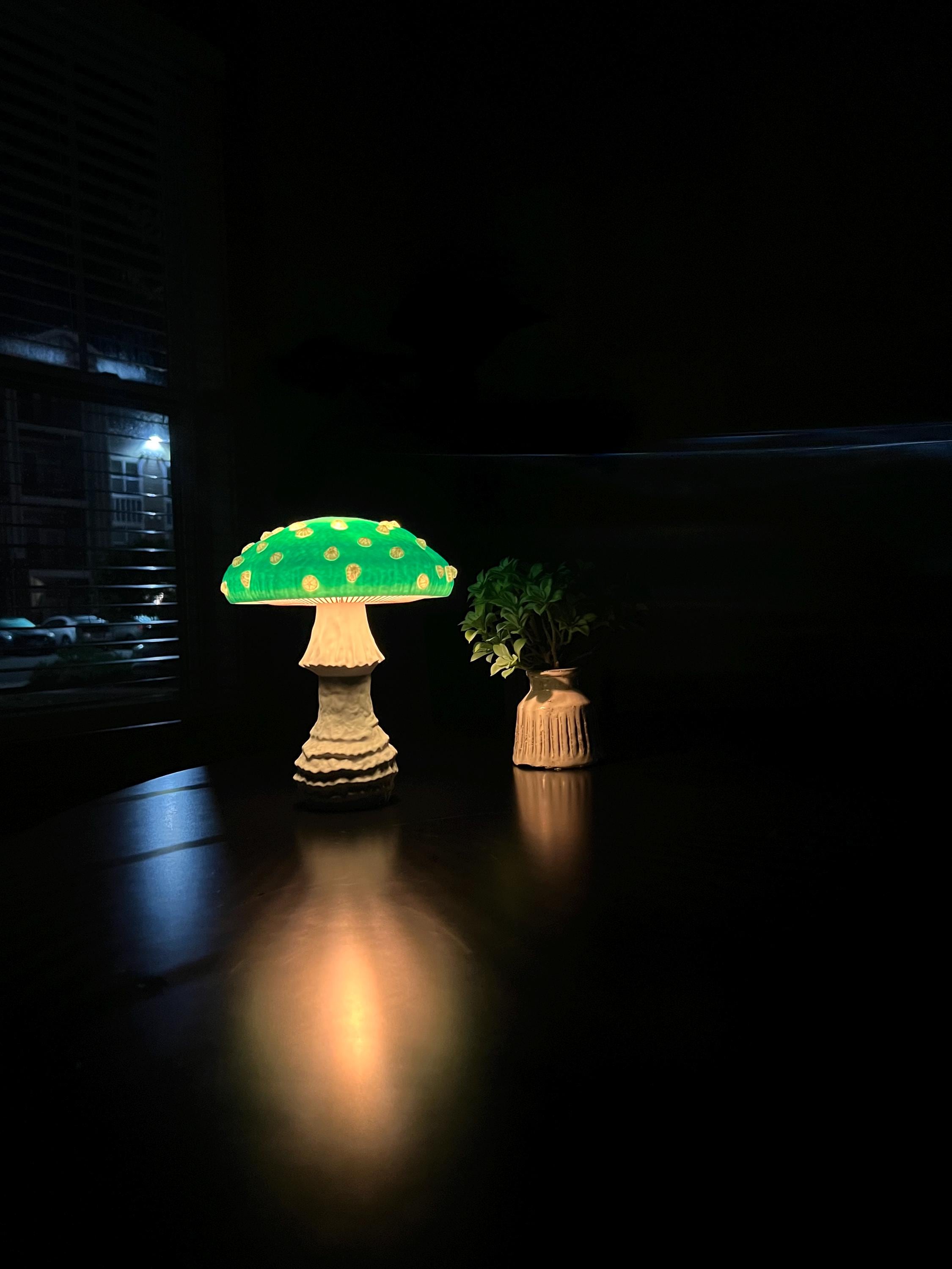 10.5in Mushroom Table Lamp E12 Amber Bulb Handcrafted Cottagecore Decor