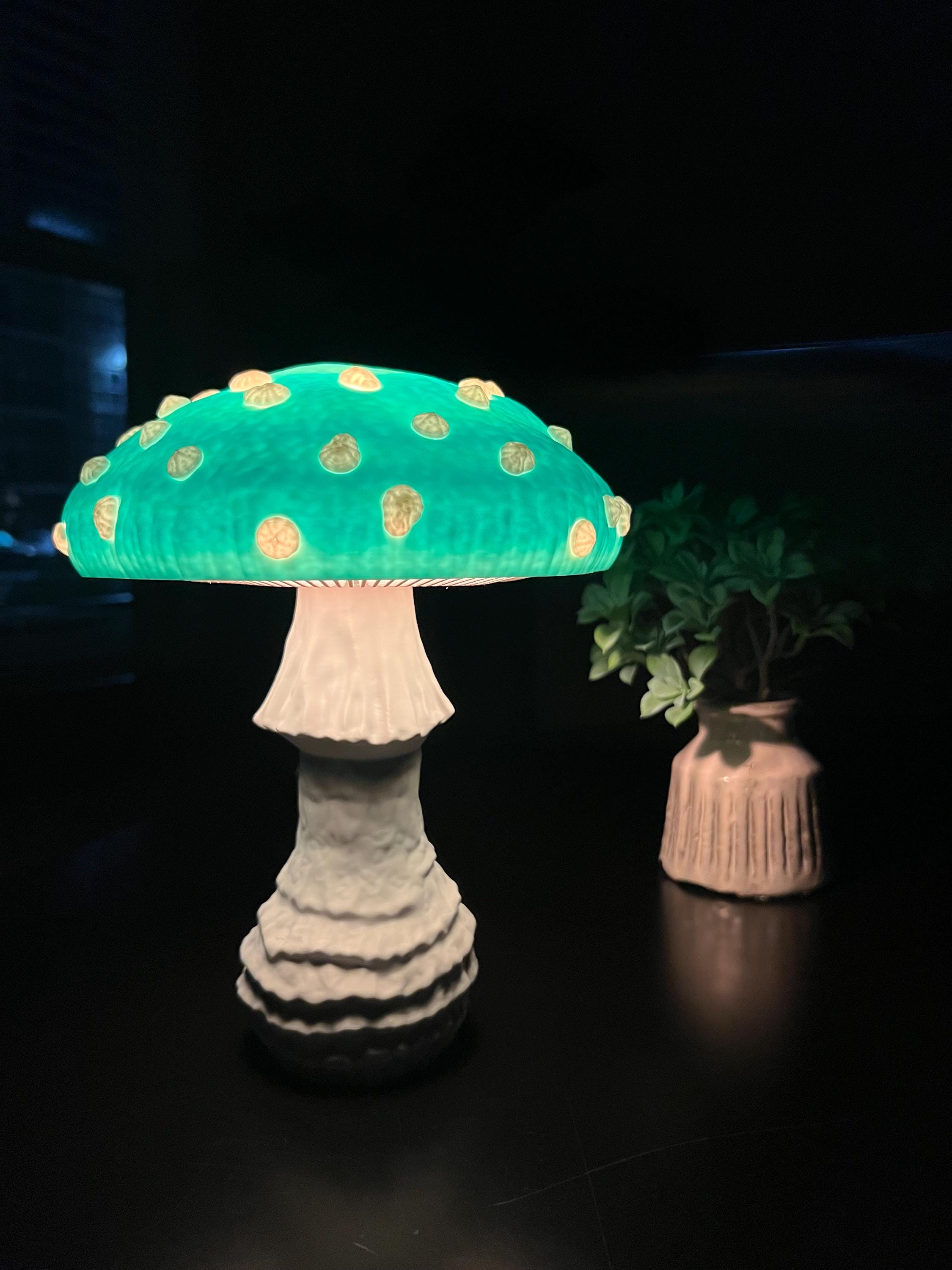 10.5in Mushroom Table Lamp E12 Amber Bulb Handcrafted Cottagecore Decor