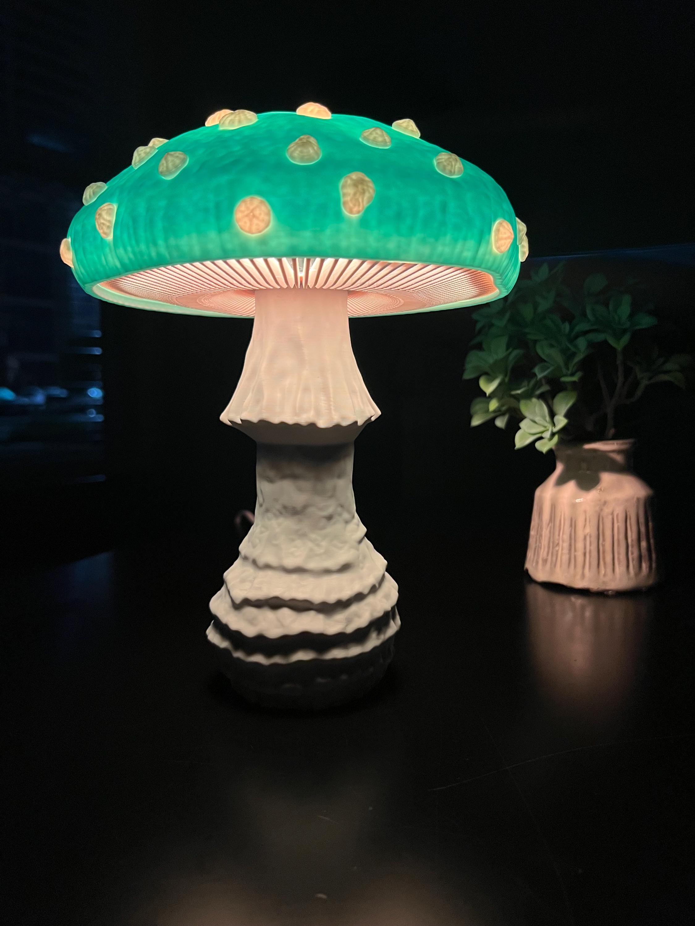 10.5in Mushroom Table Lamp E12 Amber Bulb Handcrafted Cottagecore Decor