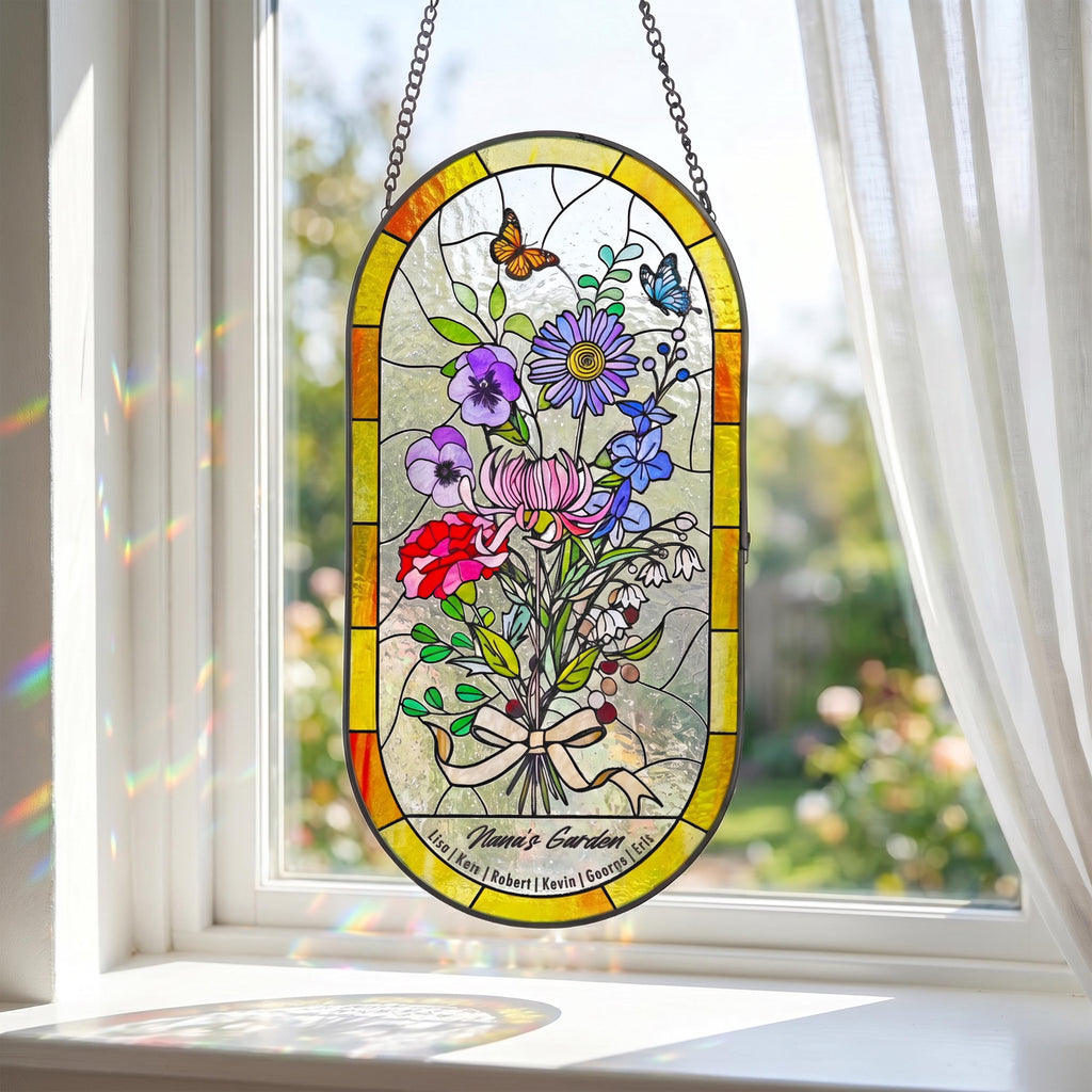 RainLine Personalized Birth Flower Bouquet Stained Glass Suncatcher