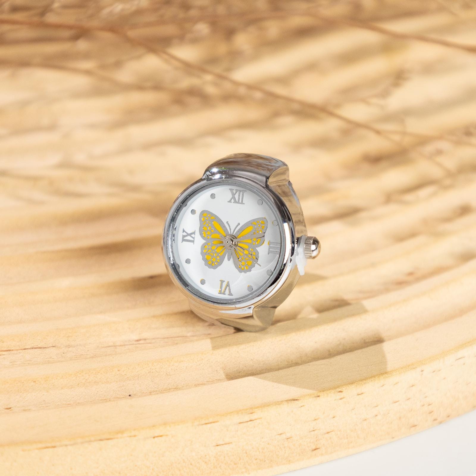Oryeia Butterfly Ring Watch Quartz Analog Adjustable Stretch Band