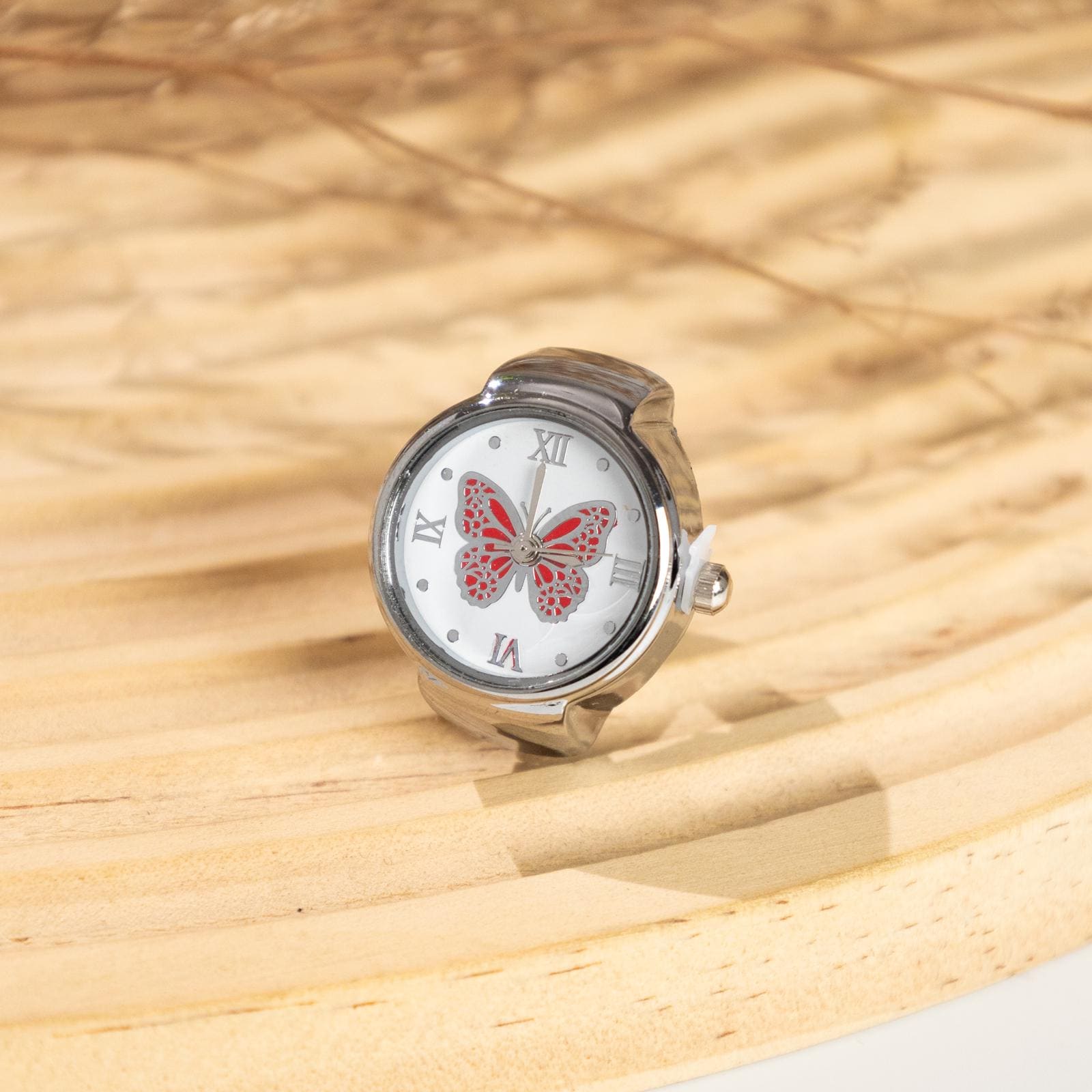 Oryeia Butterfly Ring Watch Quartz Analog Adjustable Stretch Band