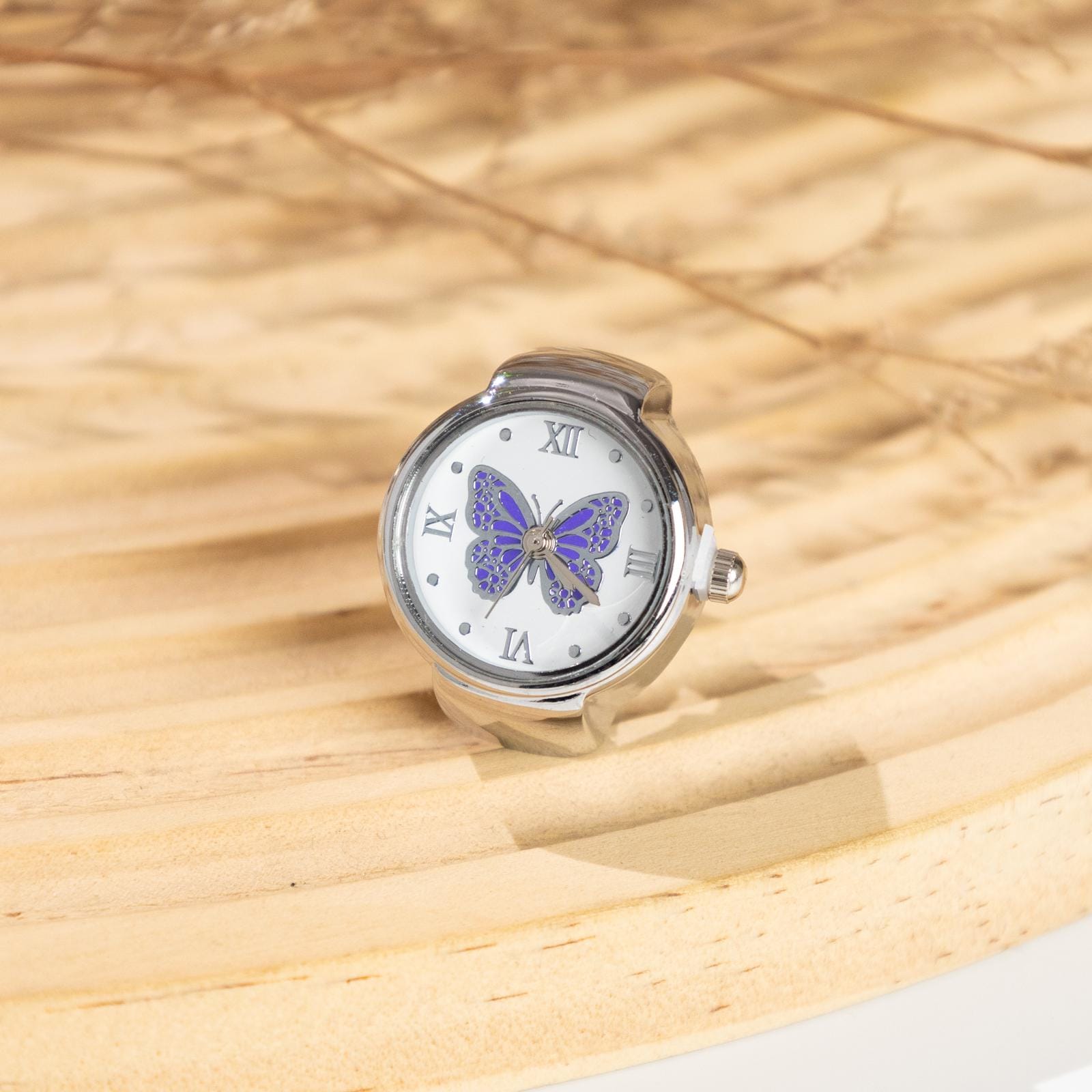 Oryeia Butterfly Ring Watch Quartz Analog Adjustable Stretch Band