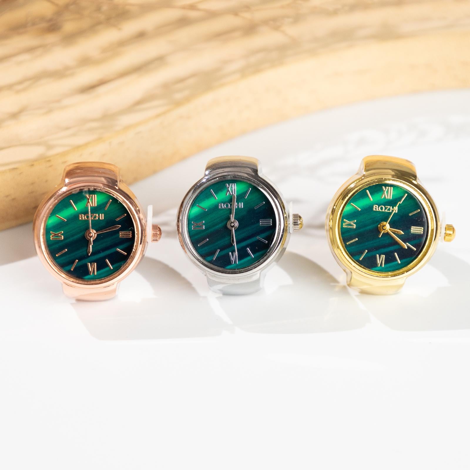 Oryeia Vintage Malachite Style Analog Ring Watch Roman Numeral Dial