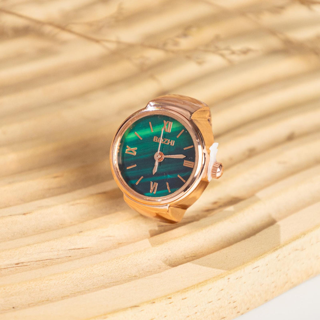 Oryeia Vintage Malachite Style Analog Ring Watch Roman Numeral Dial
