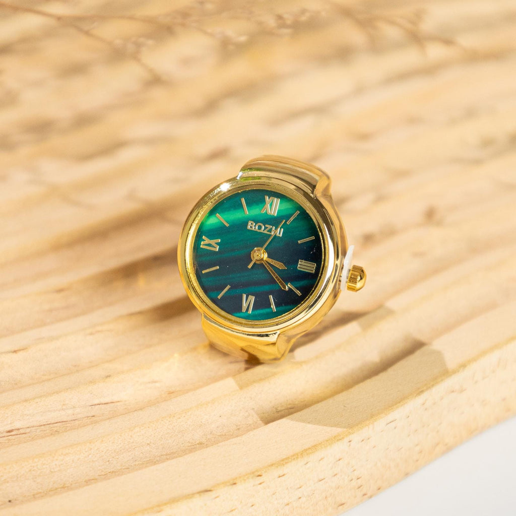 Oryeia Vintage Malachite Style Analog Ring Watch Roman Numeral Dial