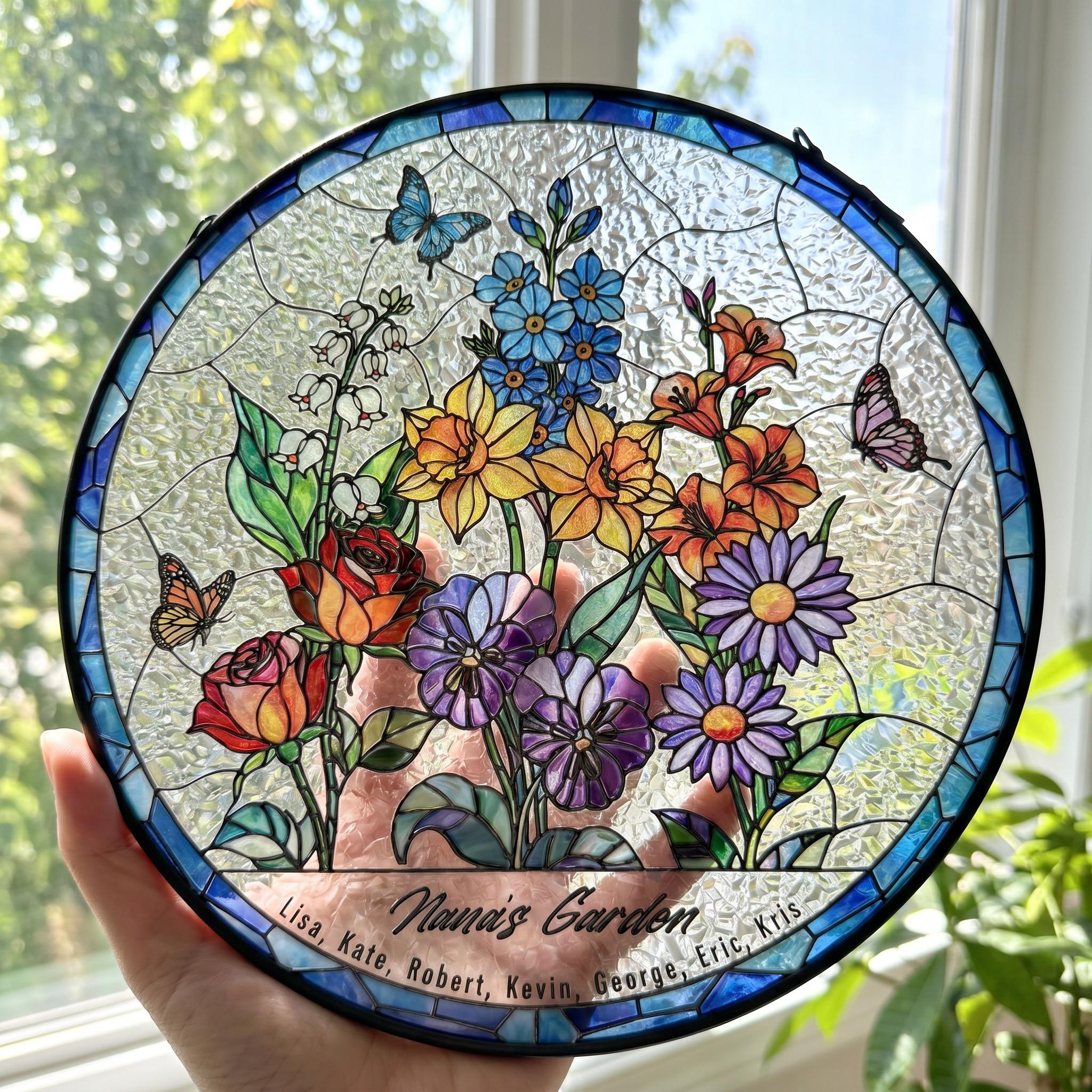 RainLine Custom Birth Flower Bouquet Stained Glass Suncatcher Personalized