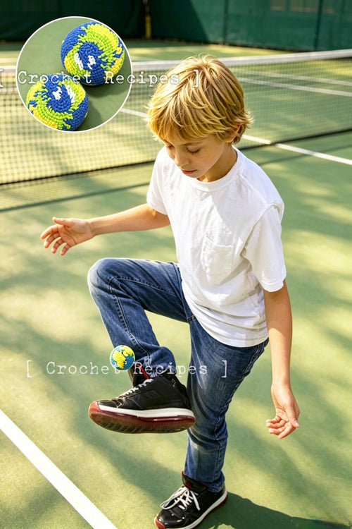 CrochetRecipe Crochet Earth Hacky Sack Handmade Planet Footbag 2.2in