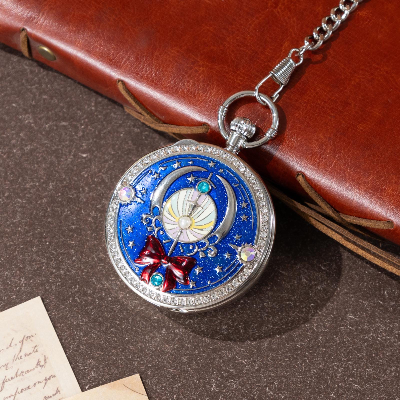 Oryeia Personalized Musical Pocket Watch with Custom Photo Moon Design