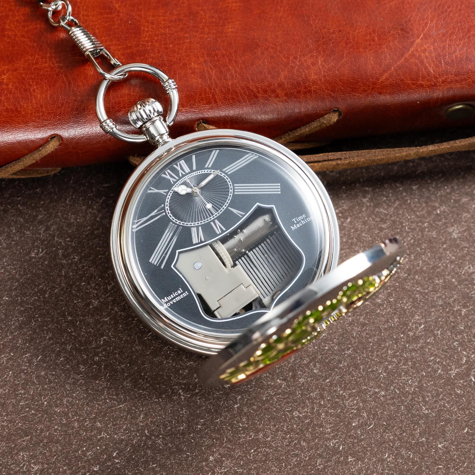 Oryeia Vintage Hollow Filigree Pocket Watch Music Box Butterfly Enamel