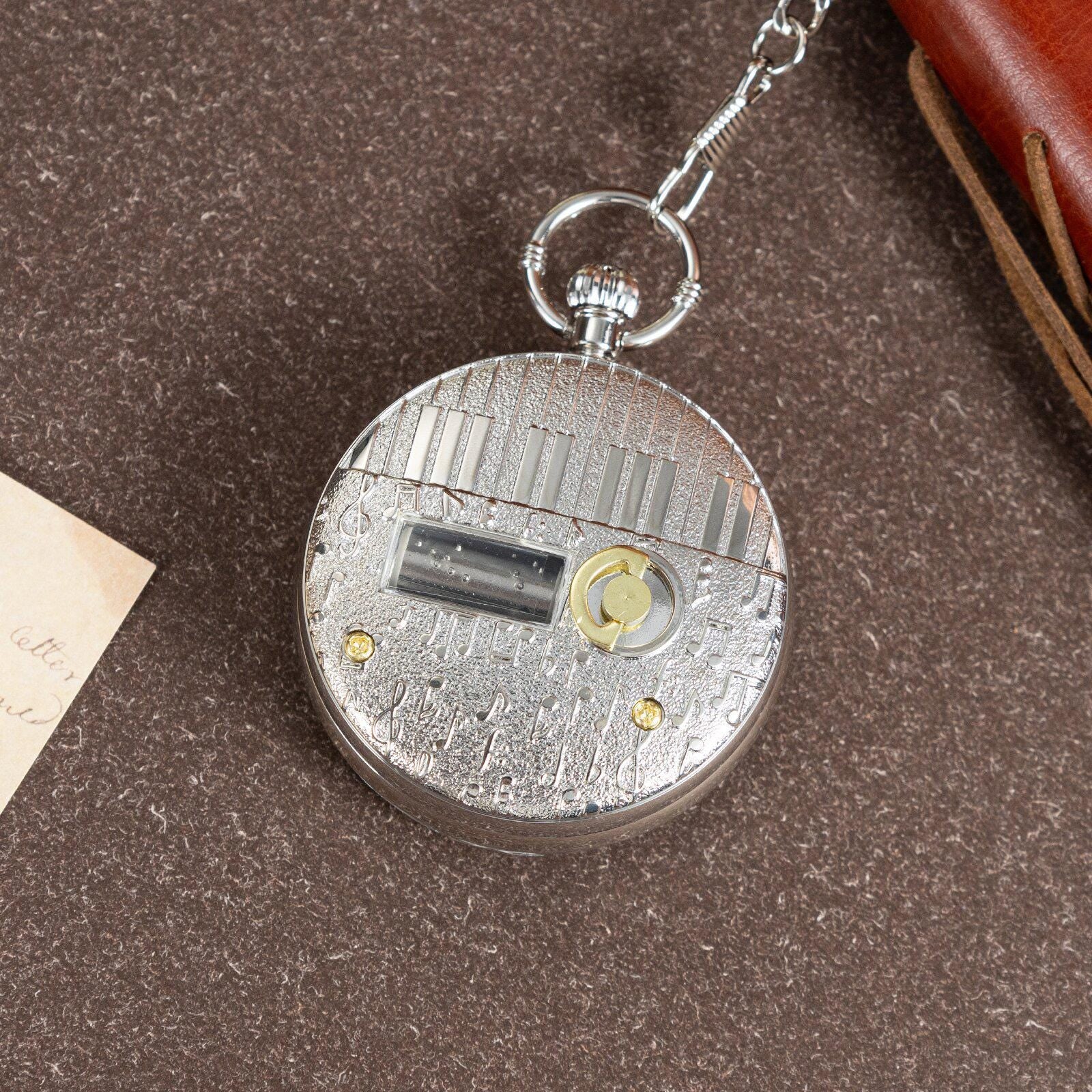 Oryeia Vintage Hollow Filigree Pocket Watch Music Box Butterfly Enamel