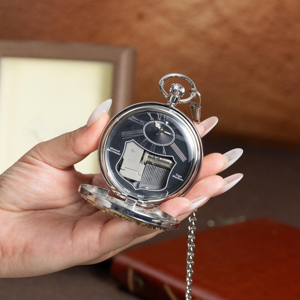 Oryeia Vintage Hollow Filigree Pocket Watch Music Box Butterfly Enamel