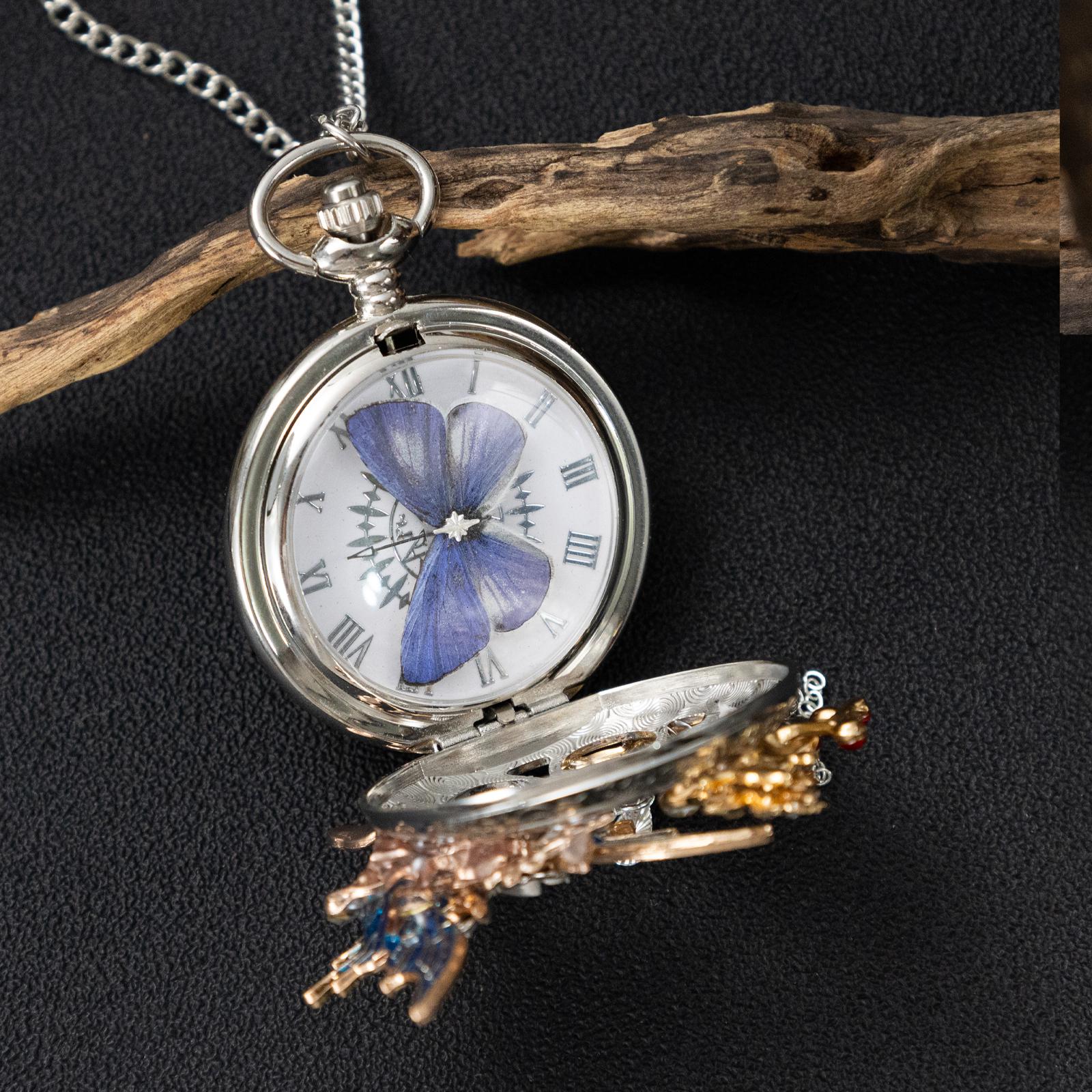 Oryeia Handmade Real Butterfly Specimen Pocket Watch Pendant