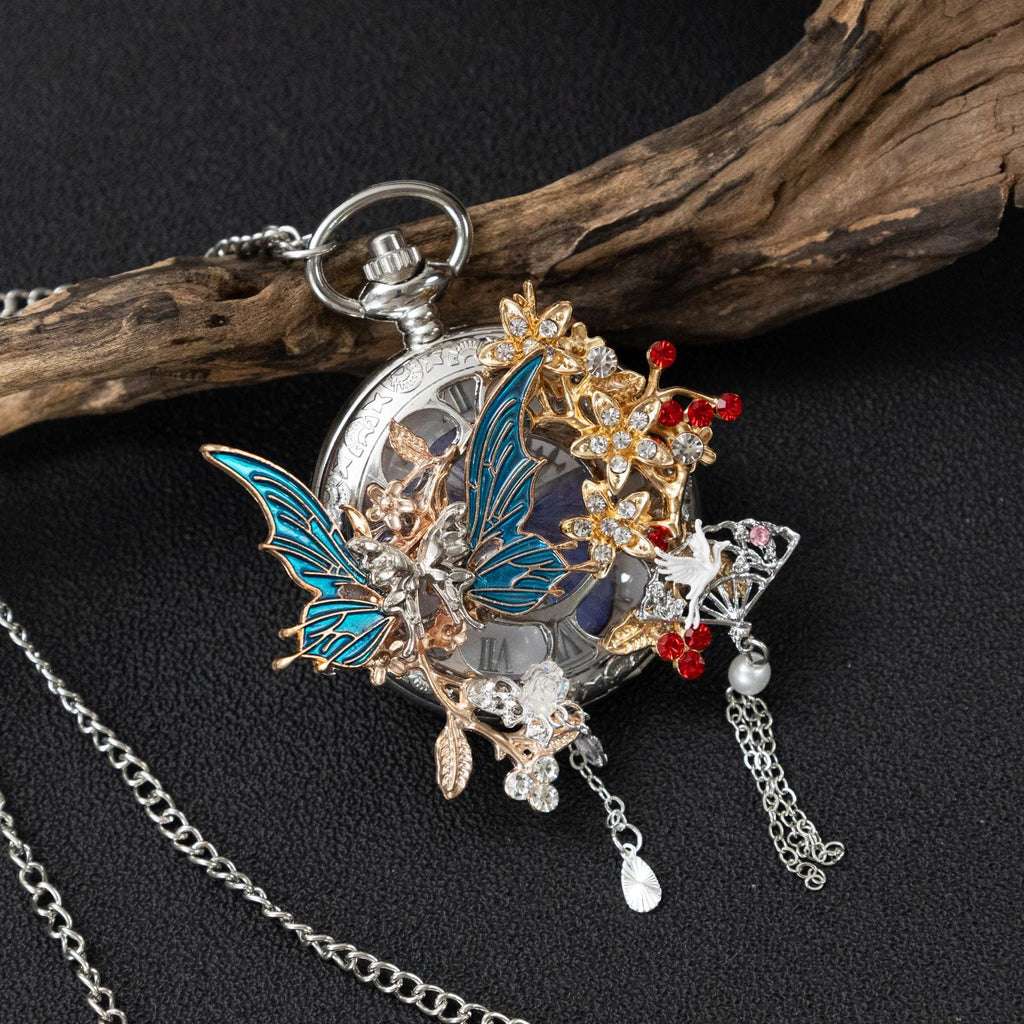 Oryeia Handmade Real Butterfly Specimen Pocket Watch Pendant