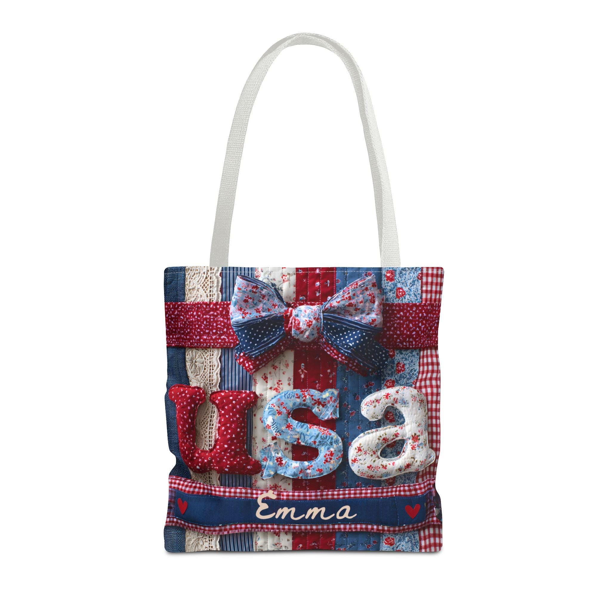 LELORESTORE Personalized Patriotic Floral Faux Patchwork Tote Bag
