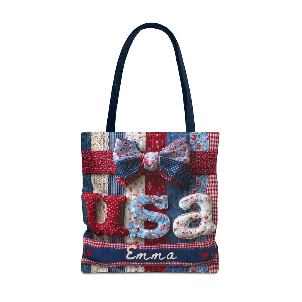 LELORESTORE Personalized Patriotic Floral Faux Patchwork Tote Bag