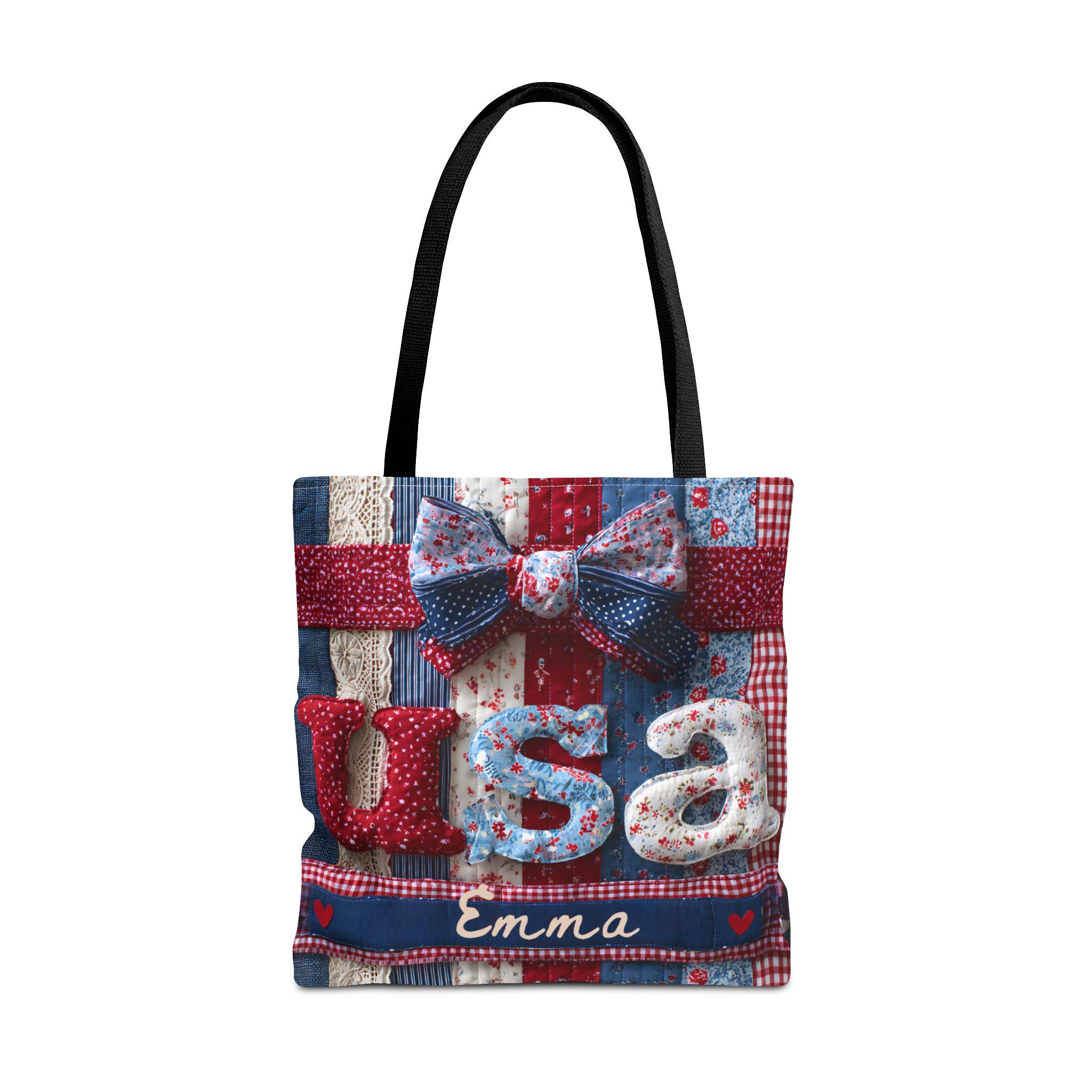 LELORESTORE Personalized Patriotic Floral Faux Patchwork Tote Bag