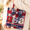 LELORESTORE Personalized Patriotic Floral Faux Patchwork Tote Bag