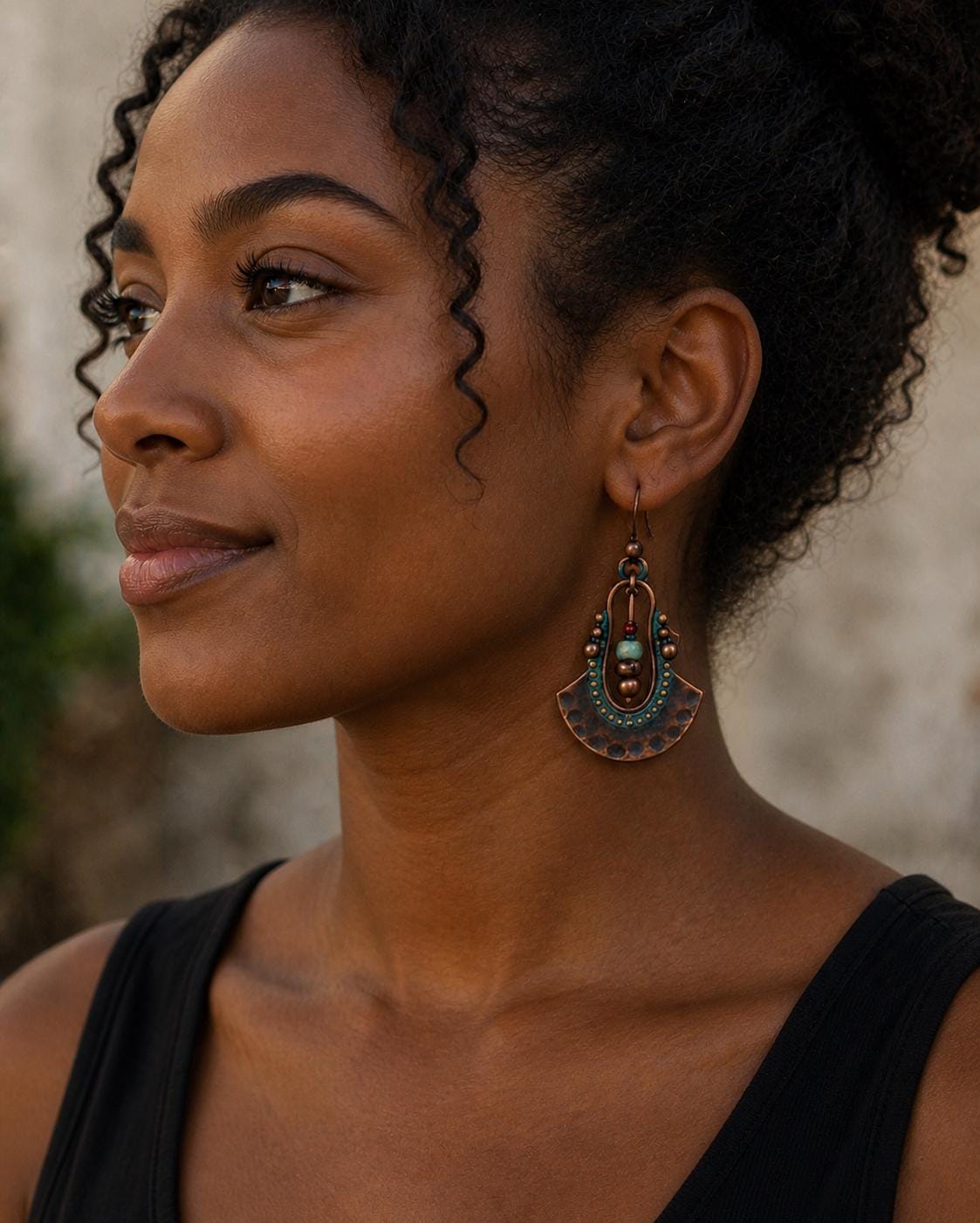 BohoWrapFrancesca Boho Copper Patina Dangle Earrings Turquoise Blue