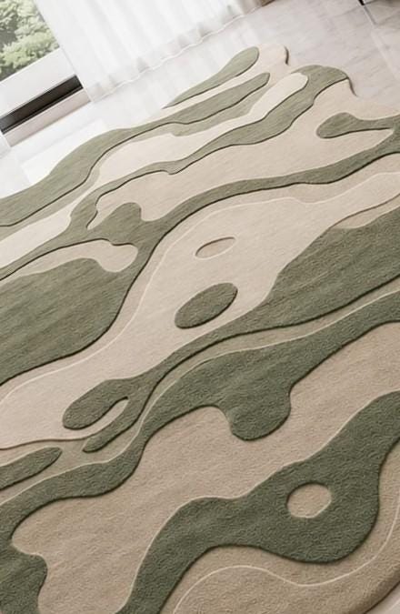 Sage Green Hand Tufted Irregular Camo Area Rug - Wavy Abstract