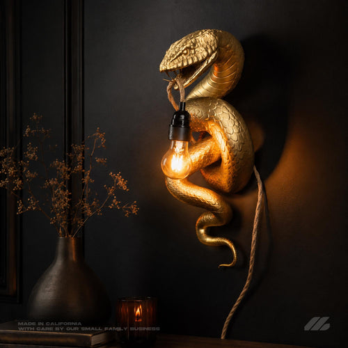 April16studio Gold Snake Wall Light Handcrafted Serpent Accent Lamp 19in