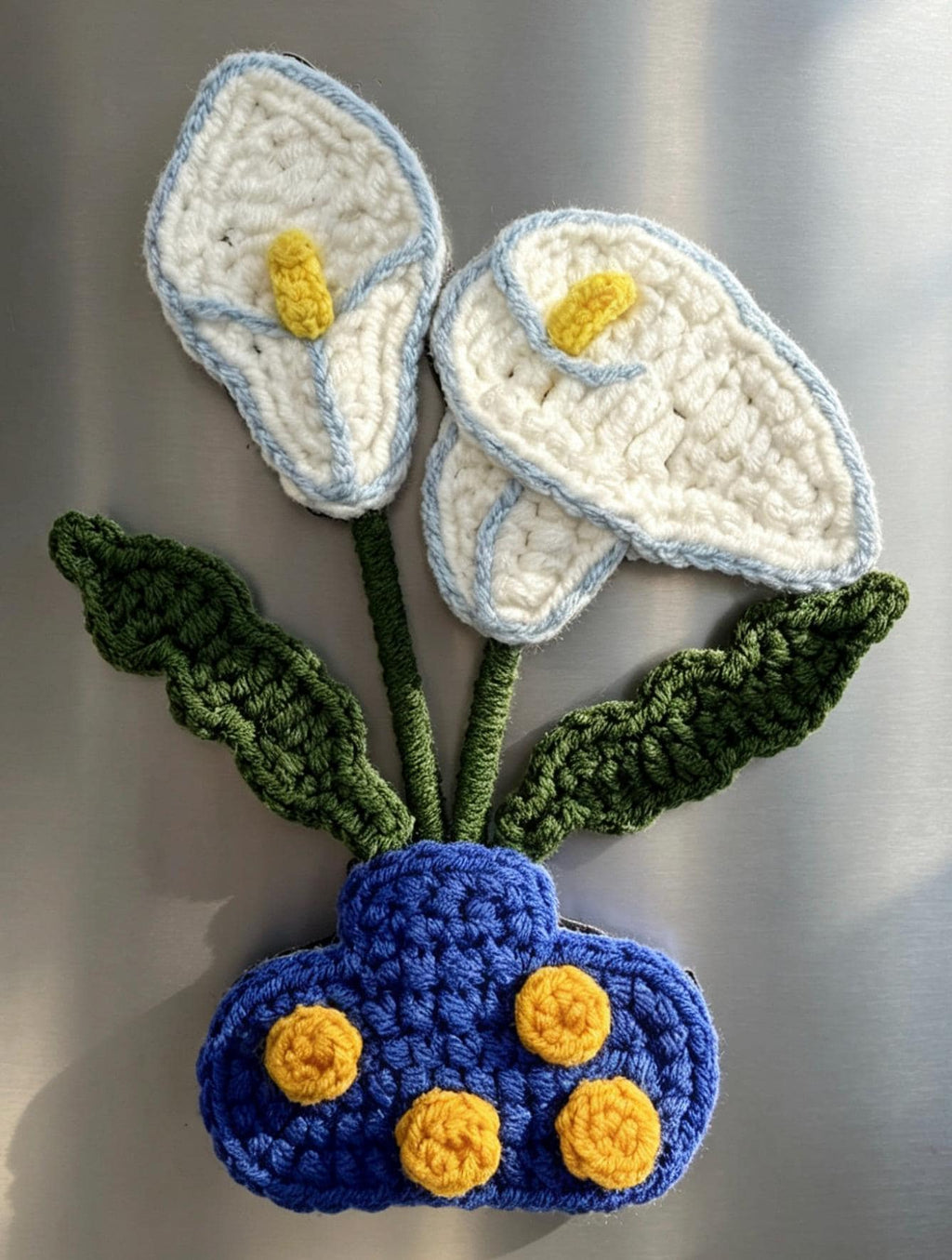 CrochetRecipe Handmade Crochet Plant Fridge Refrigerator Magnets Mini Potted Flower 3in
