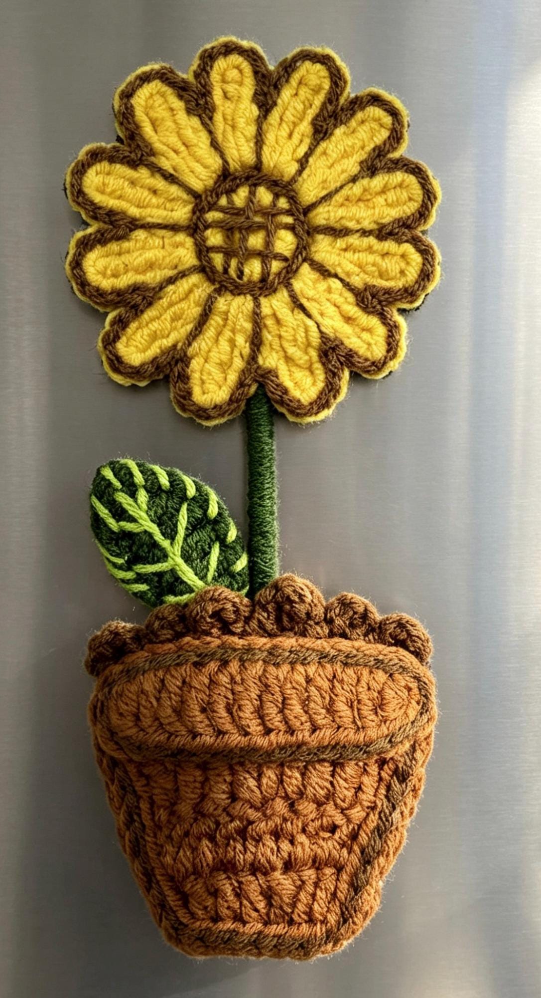 CrochetRecipe Handmade Crochet Plant Fridge Refrigerator Magnets Mini Potted Flower 3in