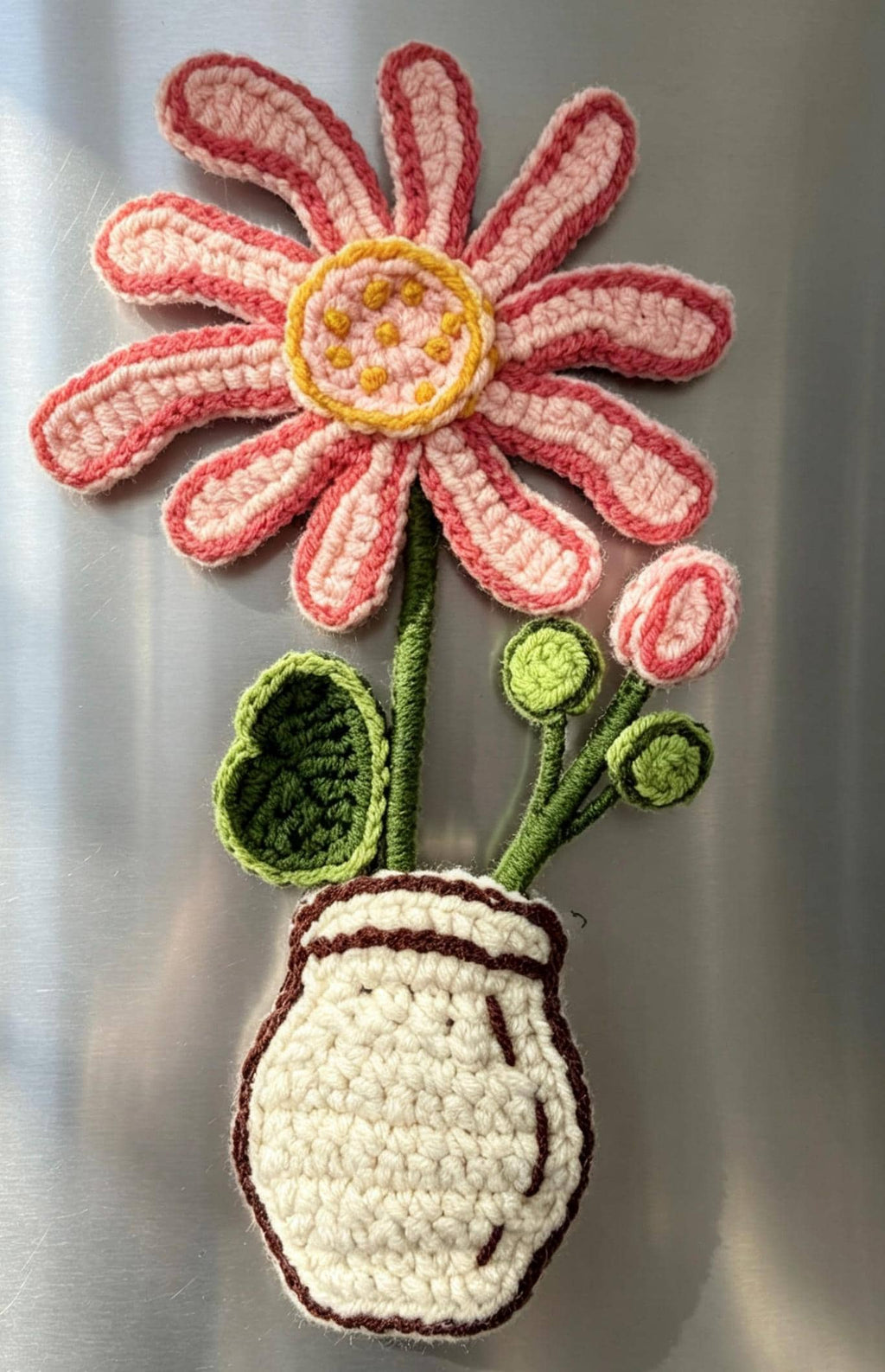 CrochetRecipe Handmade Crochet Plant Fridge Refrigerator Magnets Mini Potted Flower 3in