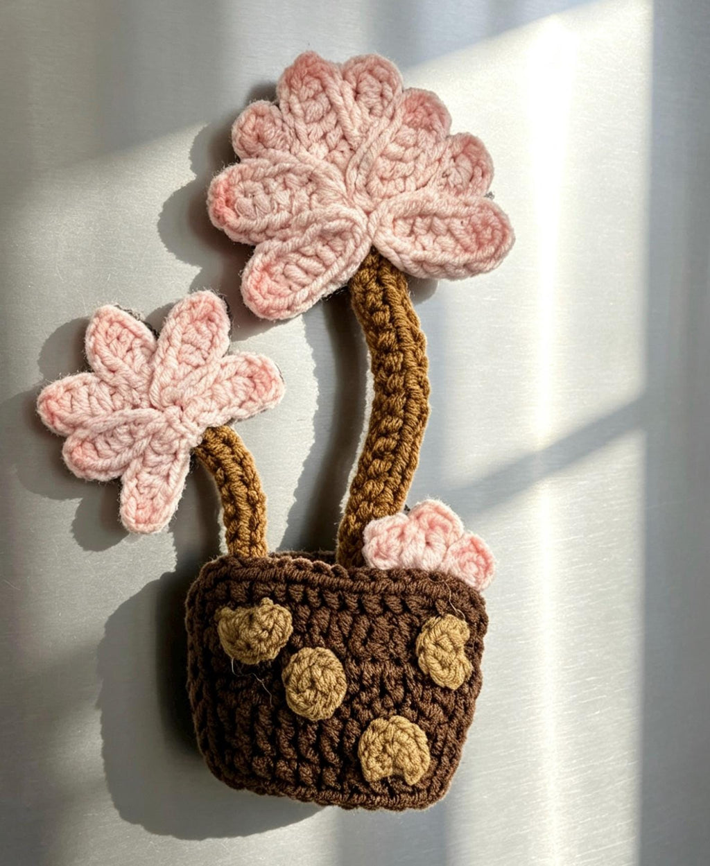 CrochetRecipe Handmade Crochet Plant Fridge Refrigerator Magnets Mini Potted Flower 3in