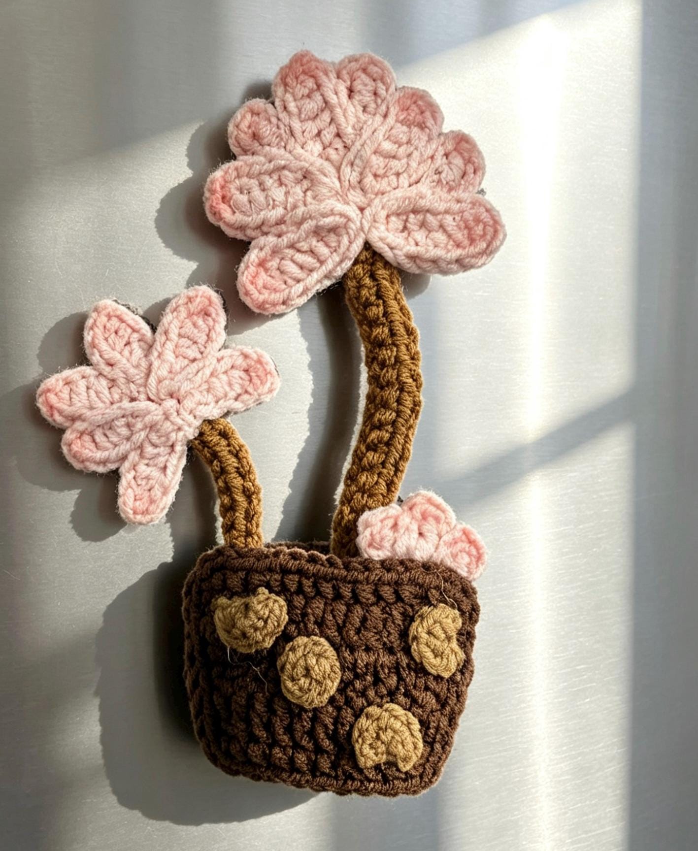 CrochetRecipe Handmade Crochet Plant Fridge Refrigerator Magnets Mini Potted Flower 3in