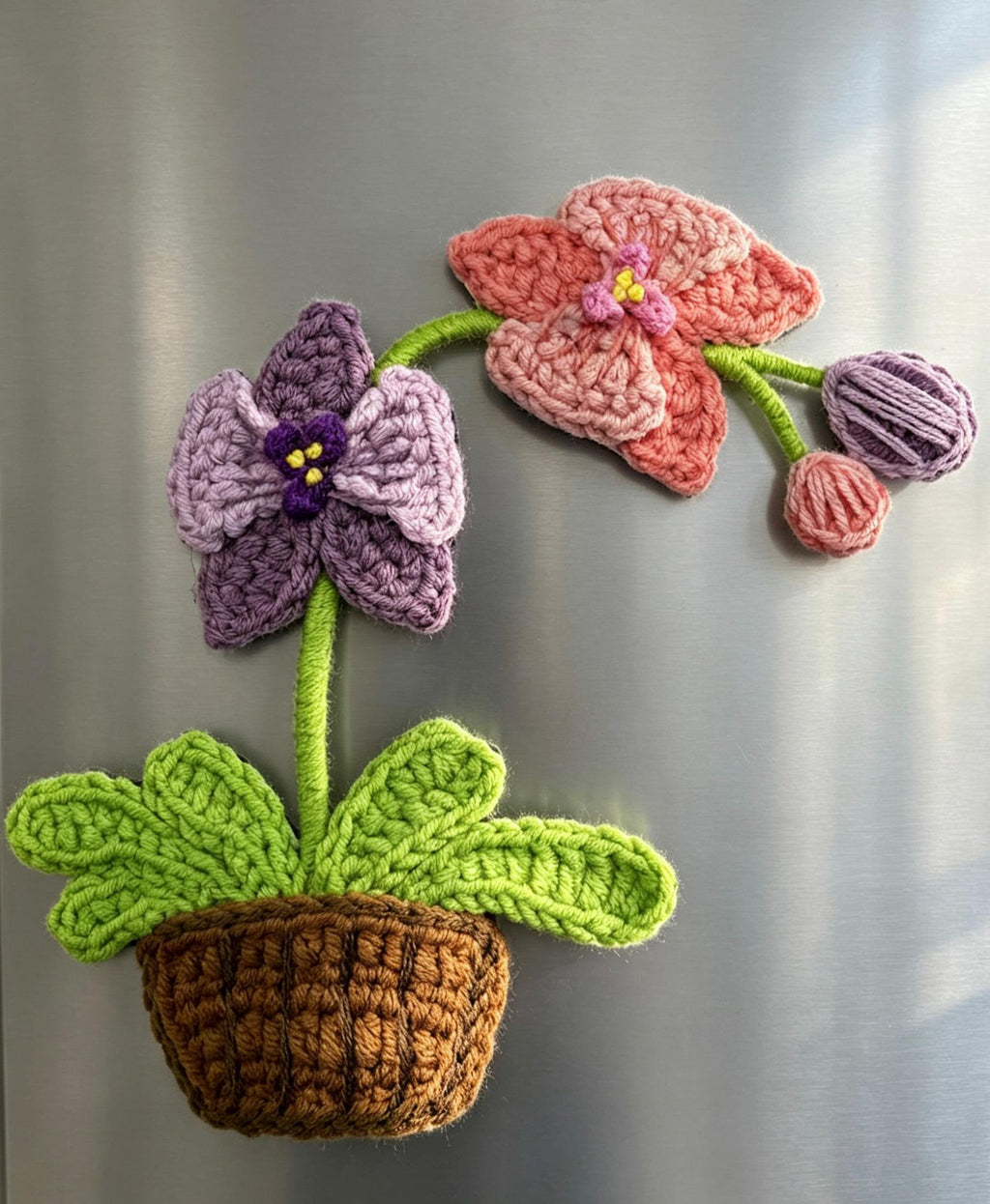 CrochetRecipe Handmade Crochet Plant Fridge Refrigerator Magnets Mini Potted Flower 3in