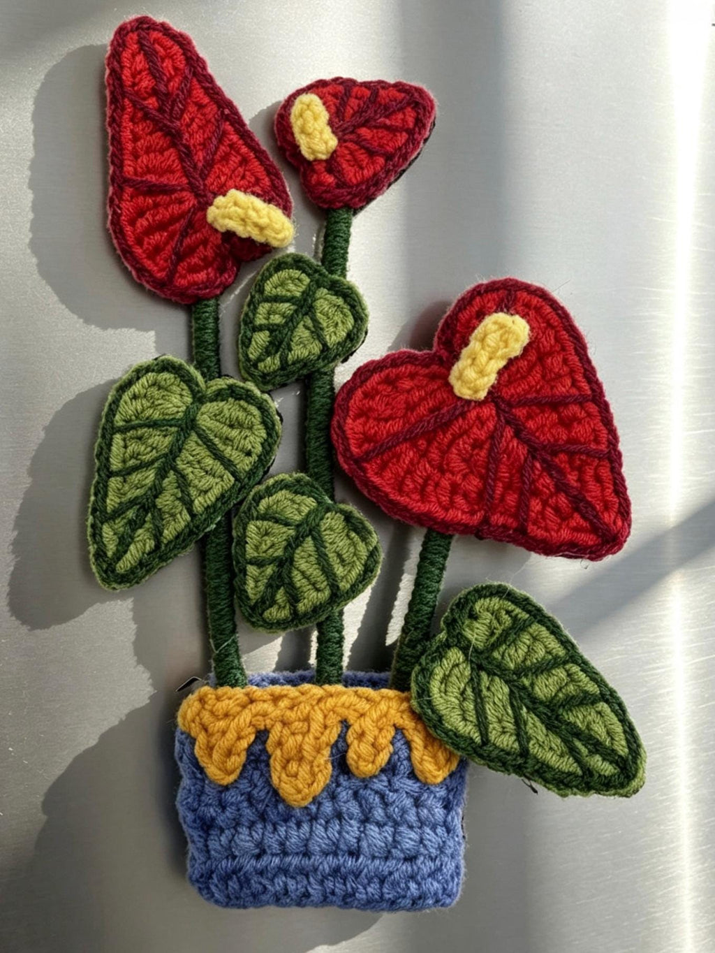 CrochetRecipe Handmade Crochet Plant Fridge Refrigerator Magnets Mini Potted Flower 3in
