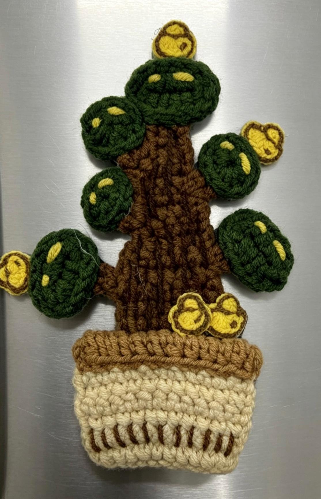 CrochetRecipe Handmade Crochet Plant Fridge Refrigerator Magnets Mini Potted Flower 3in