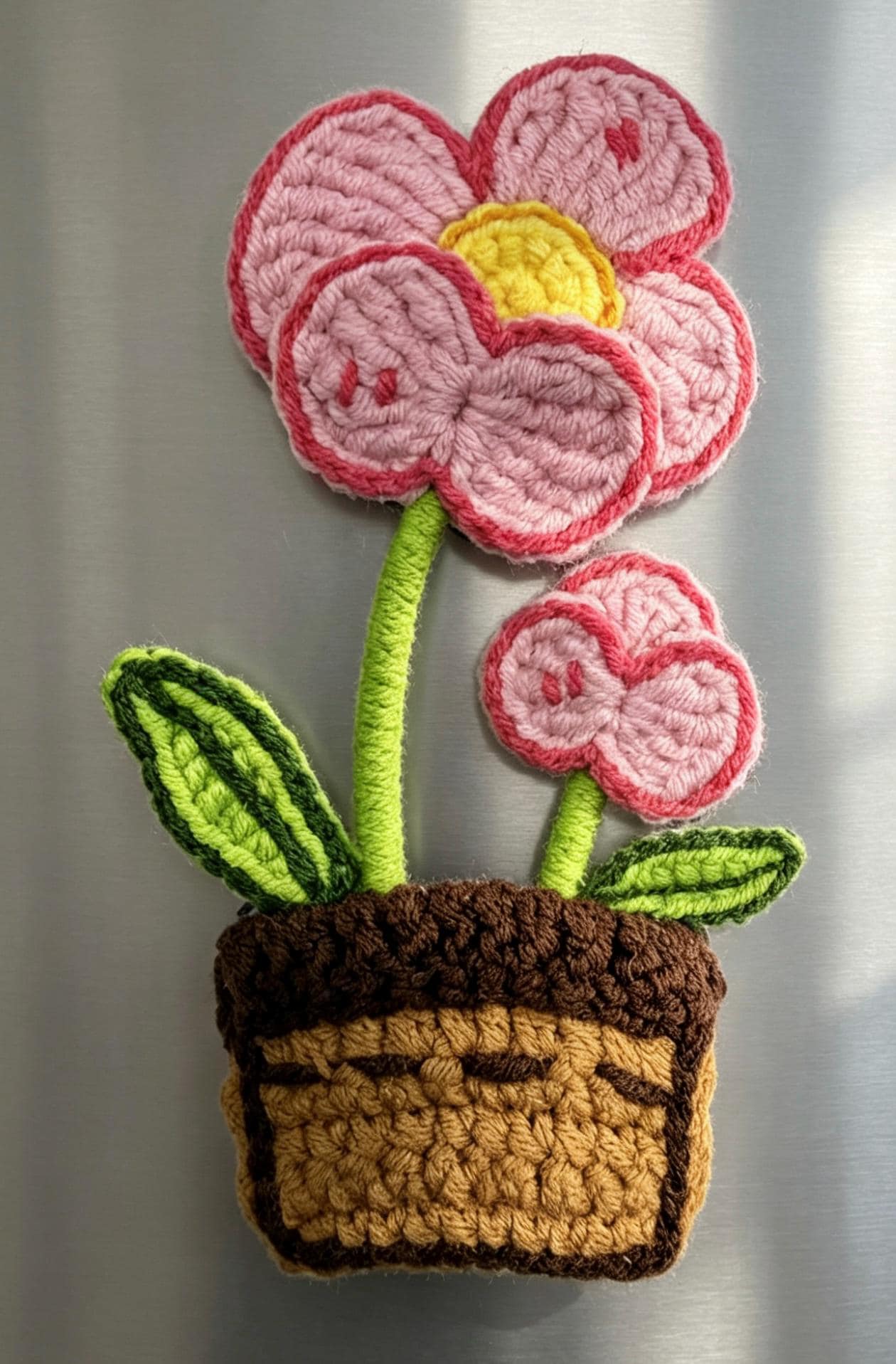 CrochetRecipe Handmade Crochet Plant Fridge Refrigerator Magnets Mini Potted Flower 3in