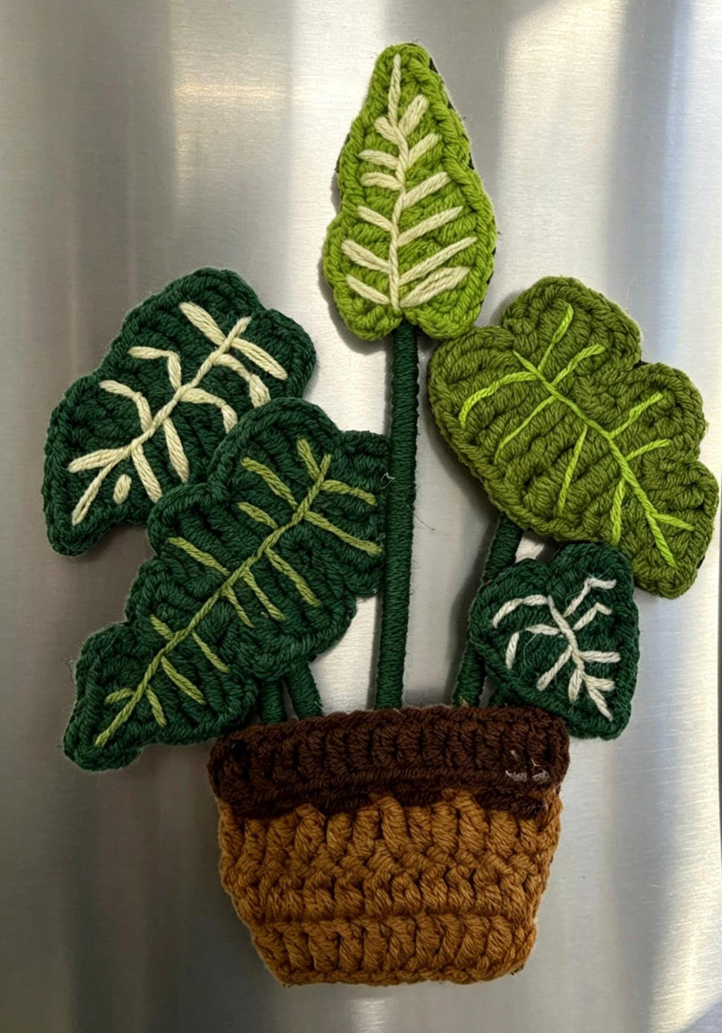 CrochetRecipe Handmade Crochet Plant Fridge Refrigerator Magnets Mini Potted Flower 3in