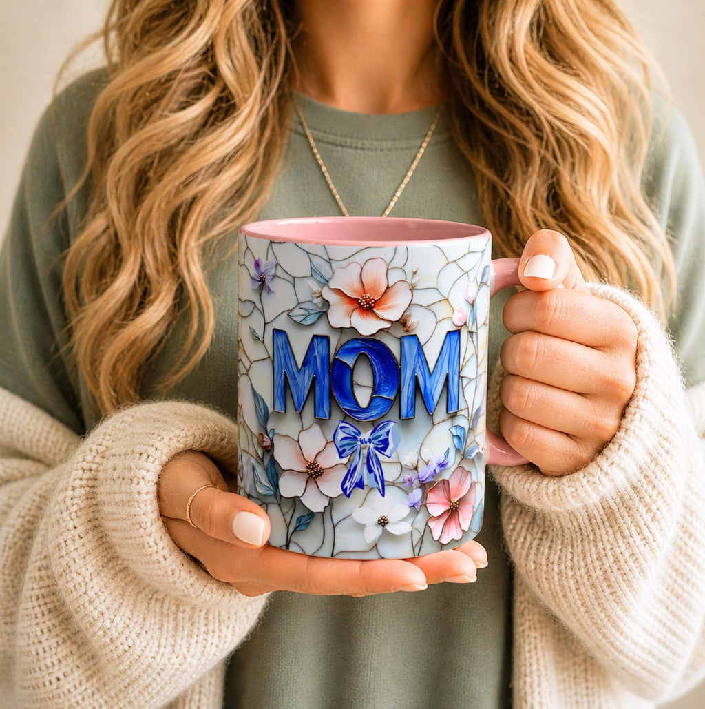 Stained Glass Style Floral MOM Mug