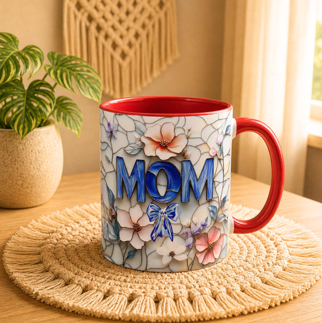 Stained Glass Style Floral MOM Mug
